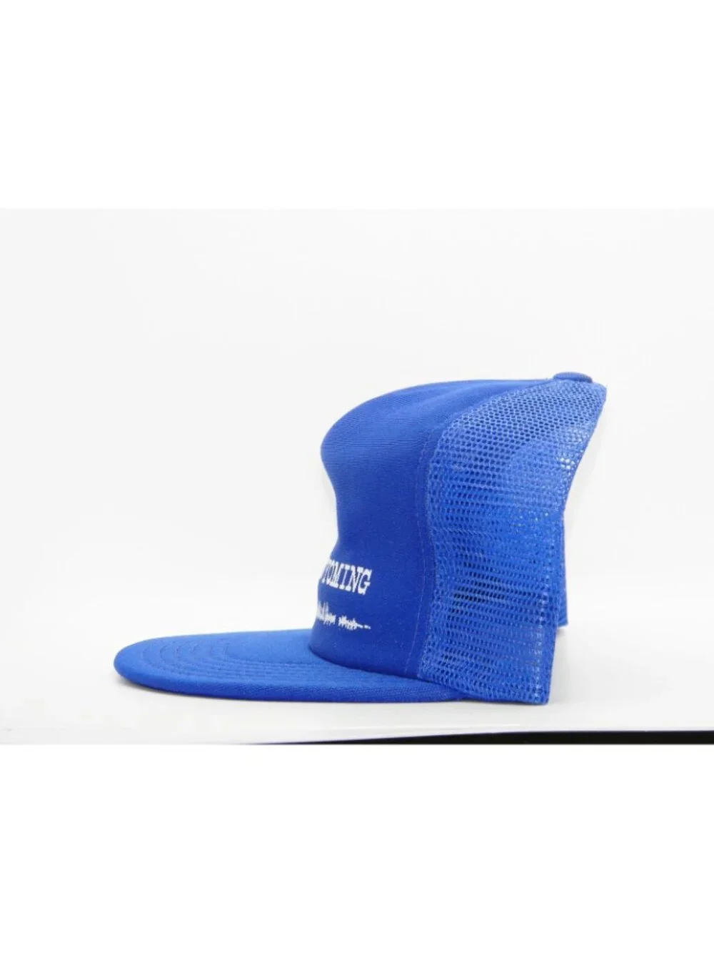 Vintage Wyoming Bison Trucker Hat Royal Blue Made in USA Mesh Snapback Cap